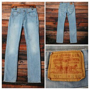 Levis 511 Jeans Mens 30X32 Skinny Fit Light Wash Blue Denim
